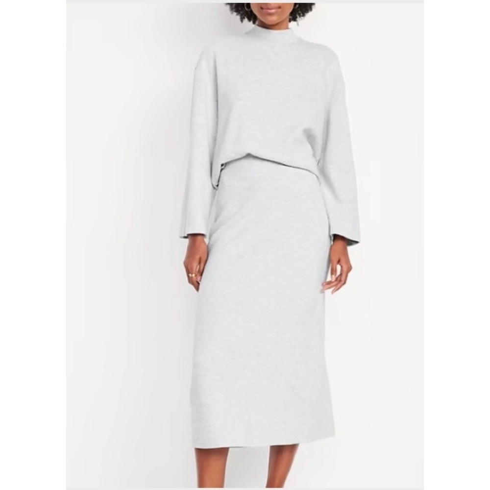 NWT Old Navy 3X Cozy Knit Midi Skirt Light Gray Ribbed Neutral Casual Loungewear